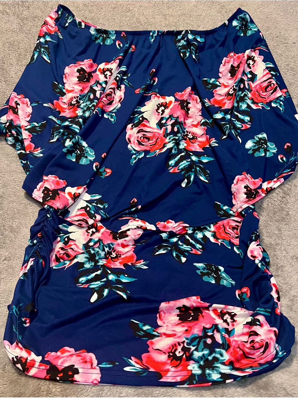 Women’s Navy Floral Off-Shoulder Cape Mini Dress with Pink Rose Print - 2XL